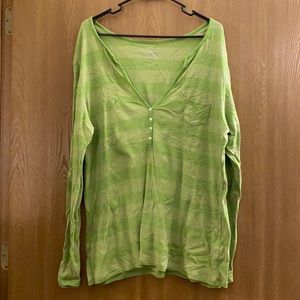 Green Striped Long Sleeve Top